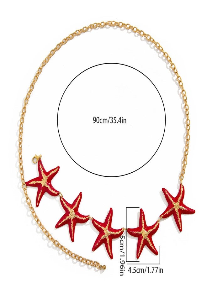 WFik Gold Metal Star Waist Chain, Bikini Starfish Jewelry, 35-Inch Long Link Belly Belt, Dress Outfit Accessory, Summer Body Jewelry for Women (Red) - Image 3
